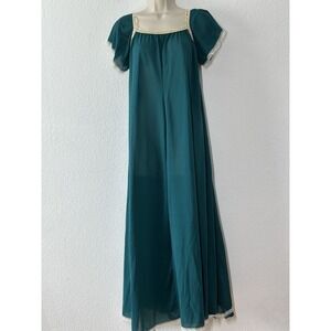 Vintage 70s Green Maxi Dress Size Large Nightgown Patio Lounge Boho